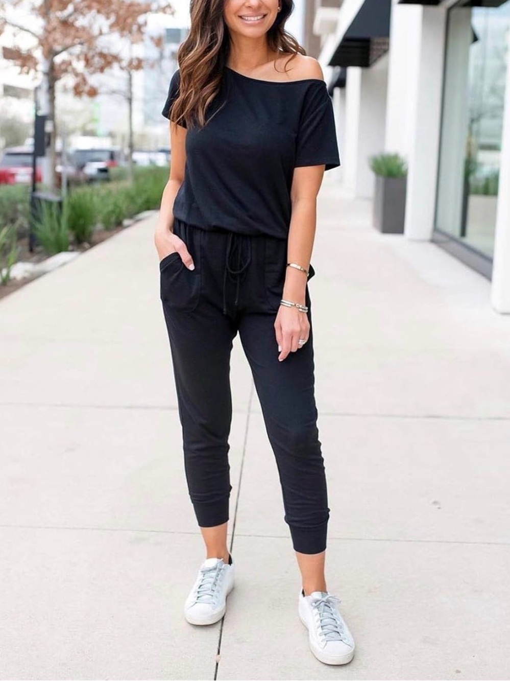 PrettyGarden Off the Shoulder Black Jumpsuit. Size M